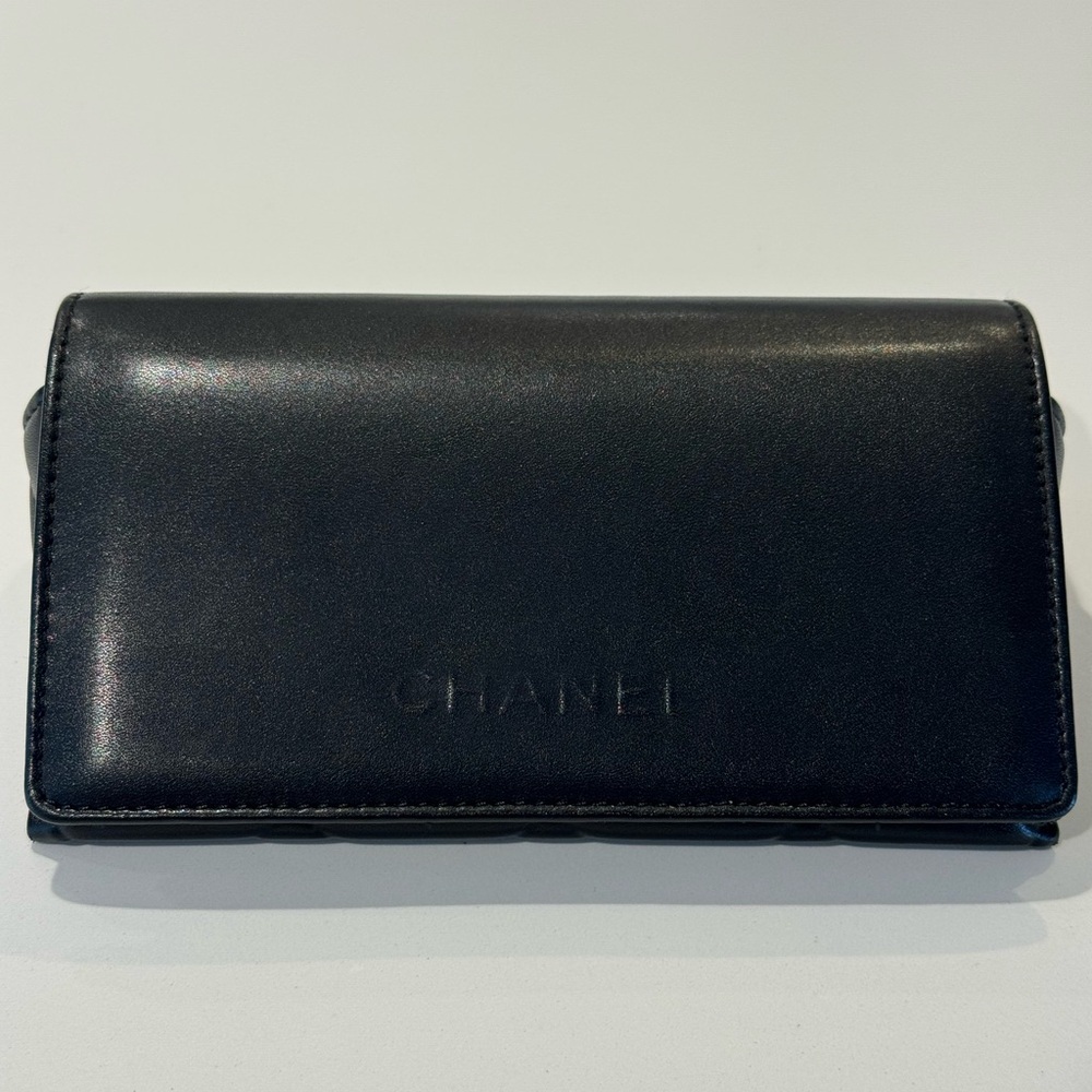 CHANEL Quilted Black Leather Eye Glass Case
(No glasses just case)